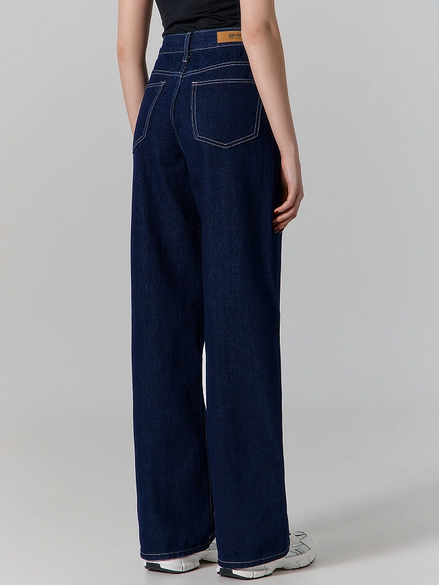 Джинсы женские wide leg темно-синие - 5