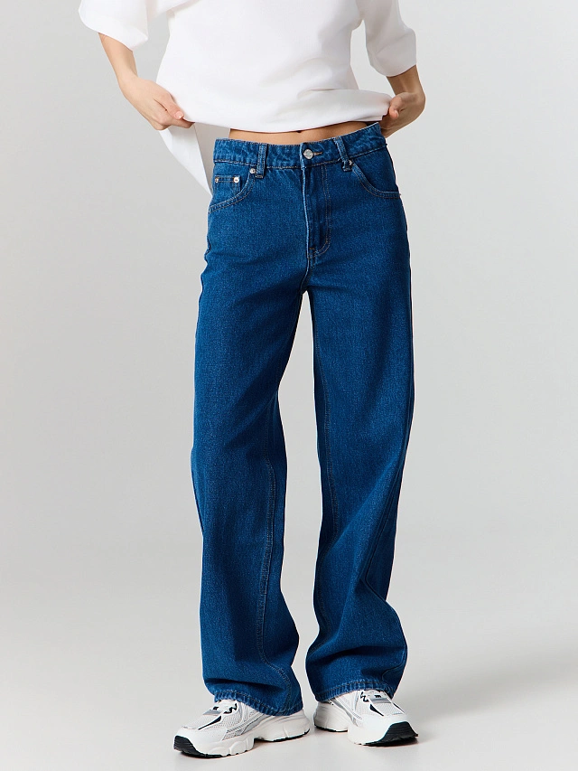 Джинсы женские wide leg темно-синие - 2