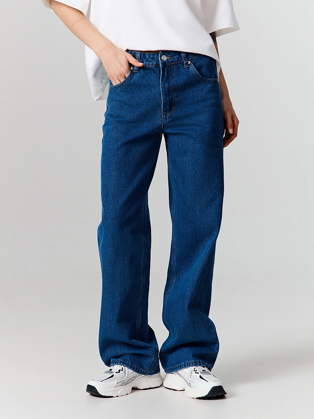 Джинсы женские wide leg темно-синие - 4