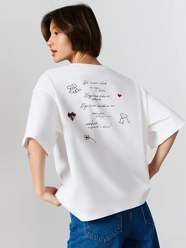 Футболка оверсайз женская белая с надписью - 7