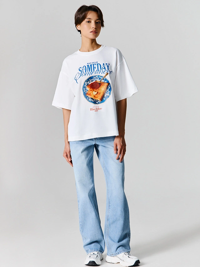 Футболка оверсайз женская белая с принтом - 4