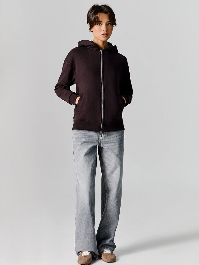 Толстовка женская коричневая на молнии - 3