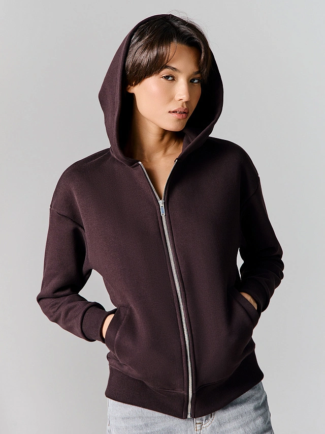 Толстовка женская коричневая на молнии - 5