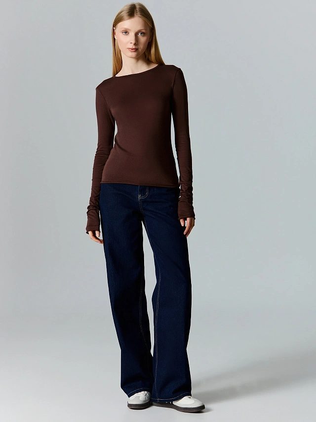 Лонгслив женский коричневый - 3