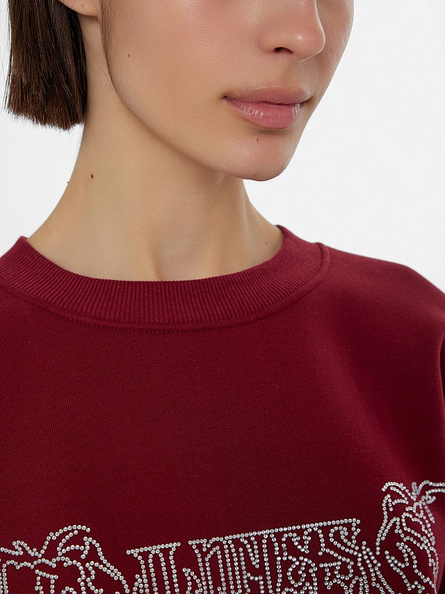 Теплый свитшот женский бордовый с начесом - 4