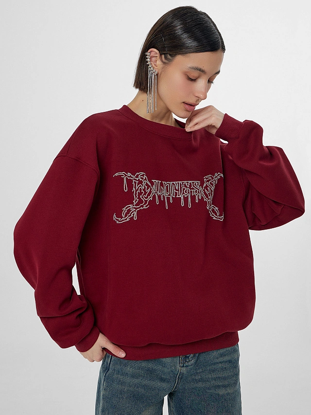 Теплый свитшот женский бордовый с начесом - 8