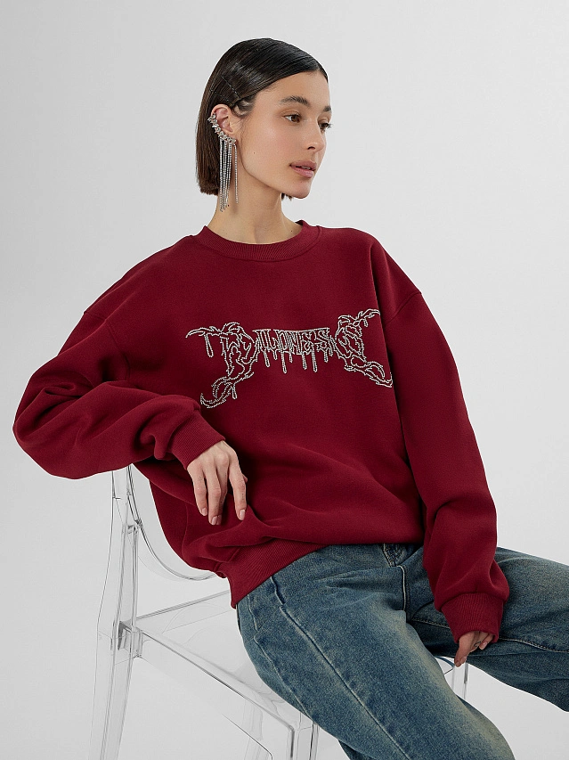 Теплый свитшот женский бордовый с начесом - 9