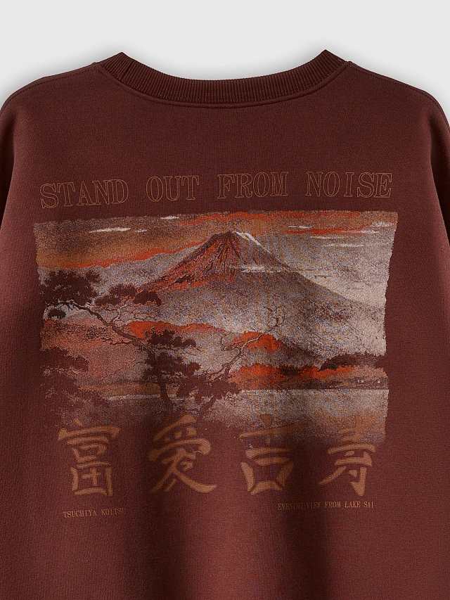 Теплый свитшот мужской коричневый с начесом и художественным принтом - 8