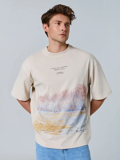 картинка Футболка мужская серая с принтом "Клод Моне. Конькобежцы в Живерни" от магазина мужской одежды Mark Formelle