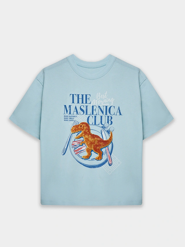 Футболка для мальчиков голубая "The Maslenica club" - 4