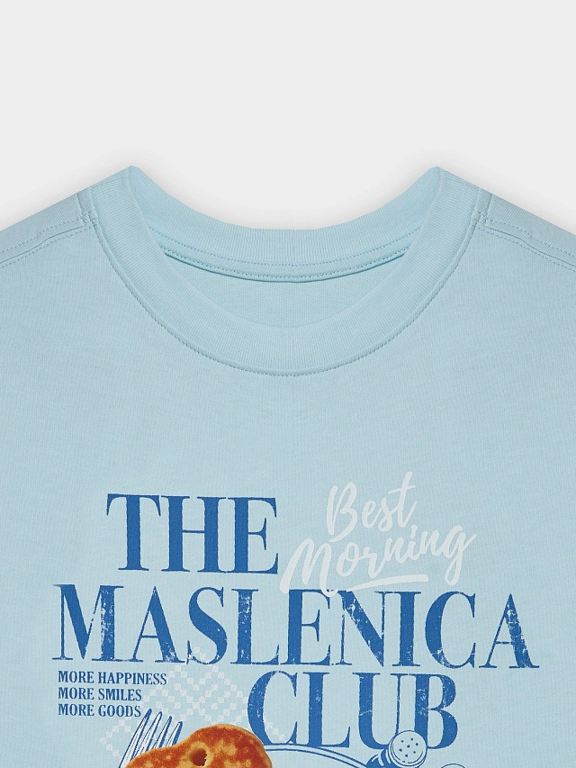 Футболка для мальчиков голубая "The Maslenica club" - 5