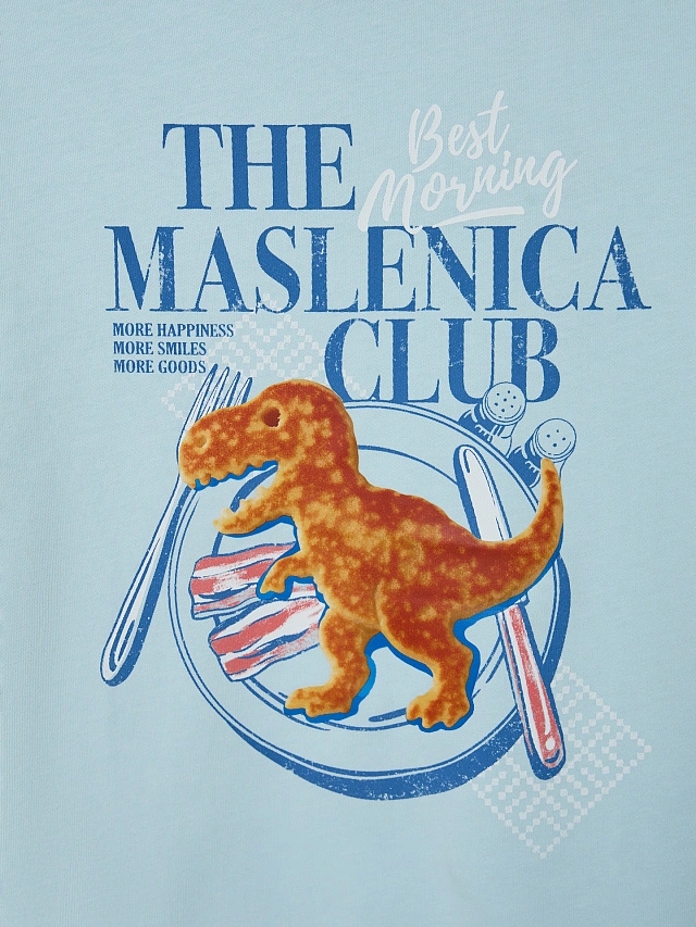 Футболка для мальчиков голубая "The Maslenica club" - 6