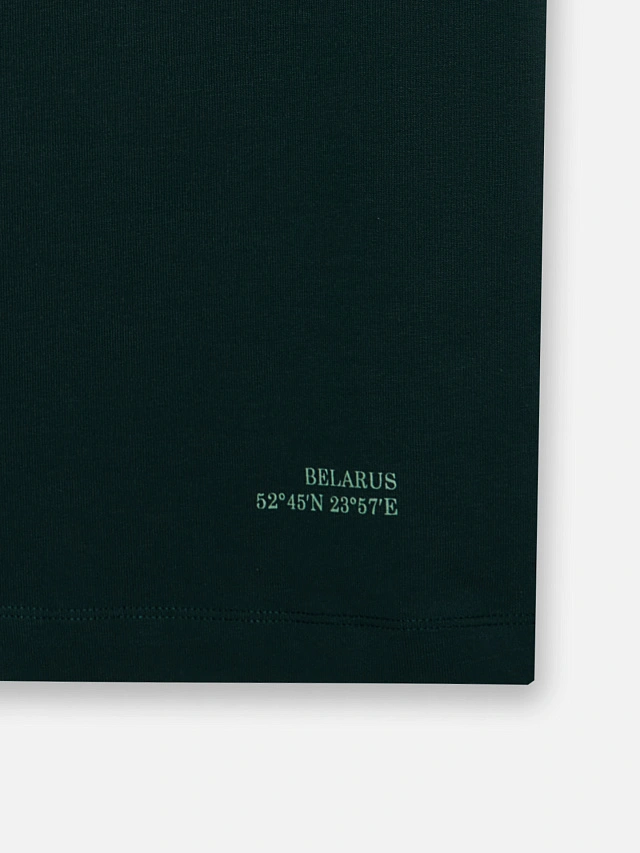 Футболка мужская зеленая с принтом зубров и надписью "Беловежская пуща. Национальный парк" - 7