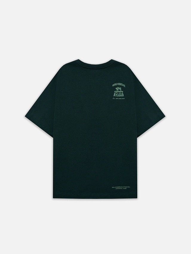 Футболка мужская зеленая с принтом зубров и надписью "Беловежская пуща. Национальный парк" - 8