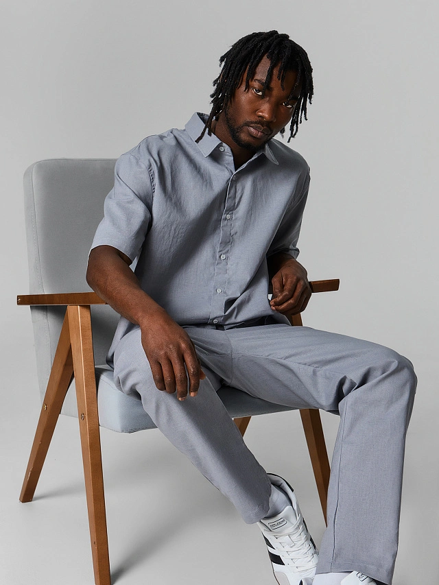 Комплект мужской льняной серый - 4