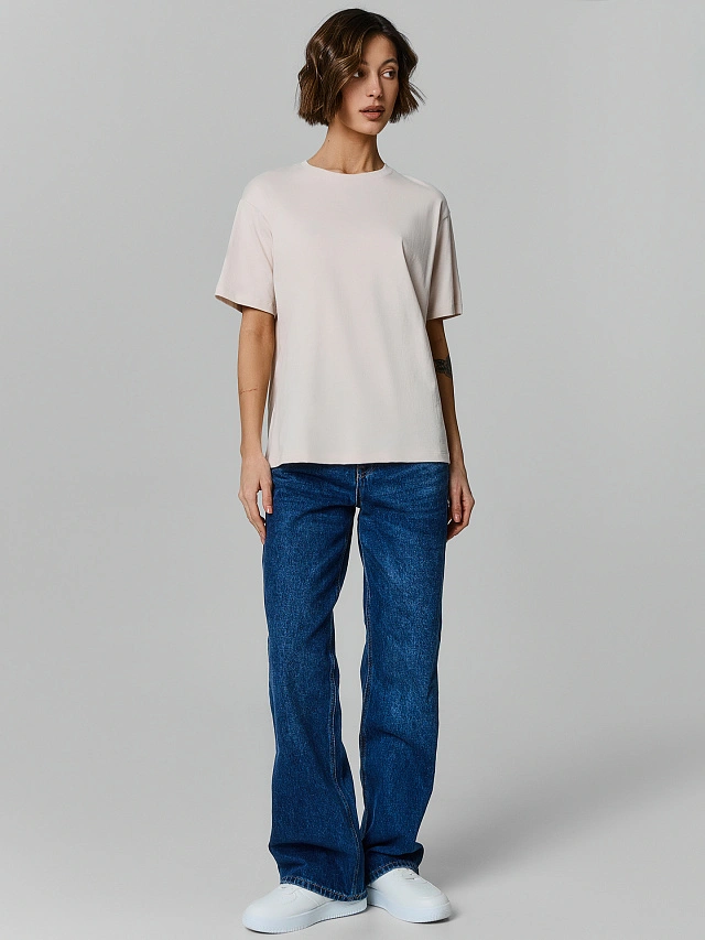 Футболка оверсайз женская бежевая - 2