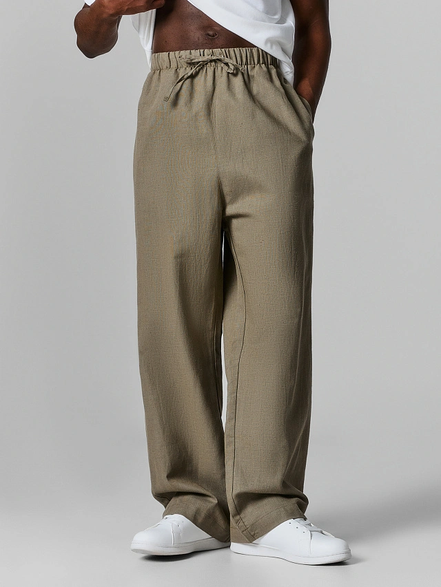 Брюки льняные мужские зеленые - 2