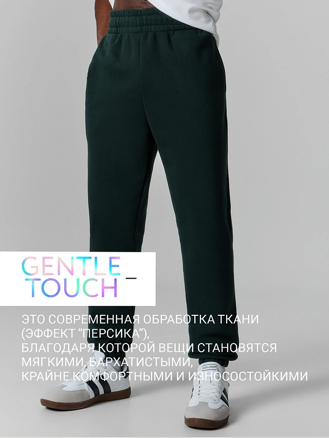 Теплые брюки джоггеры мужские зеленые с начесом - 2