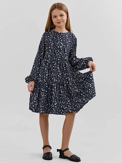картинка Платье для девочек синее с цветочным принтом от известного бренда одежды для девочек Mark Formelle