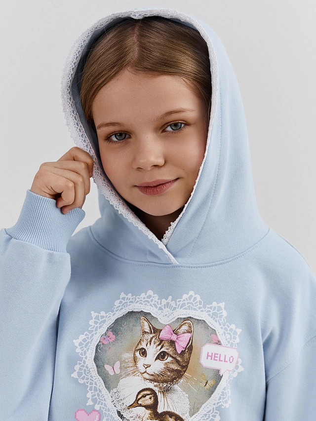 Худи для девочек голубое - 4