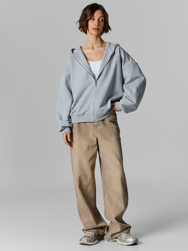 Толстовка женская серая на молнии - 2