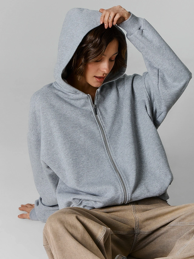 Толстовка женская серая на молнии - 4