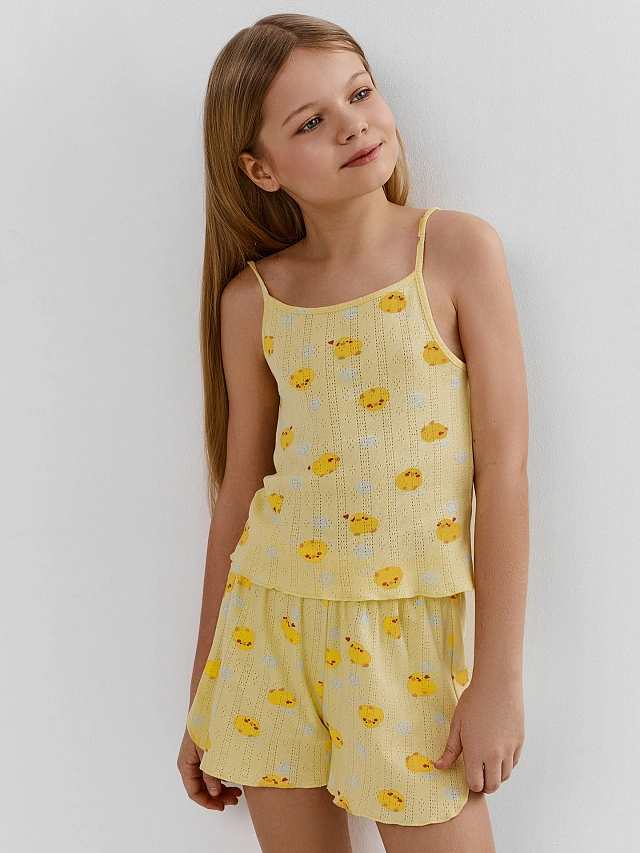 Комплект домашний для девочек желтый с принтом уточек - 2