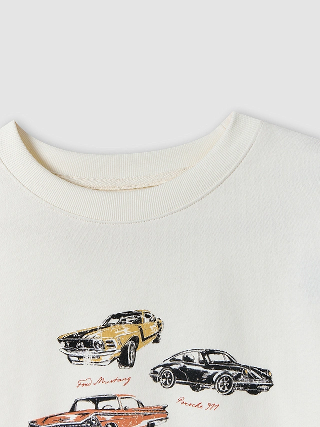 Футболка оверсайз женская молочная с принтом винтажных авто - 5