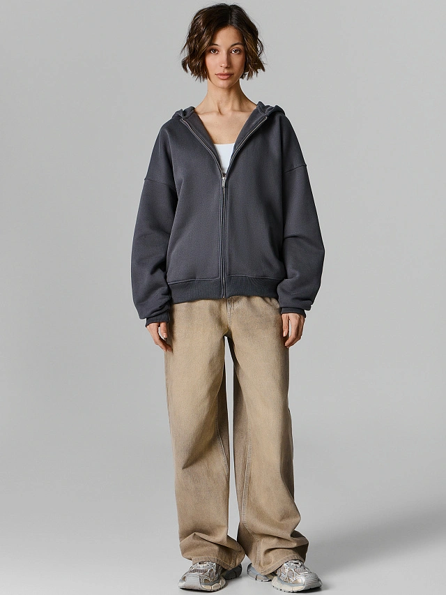 Толстовка женская серая на молнии - 2