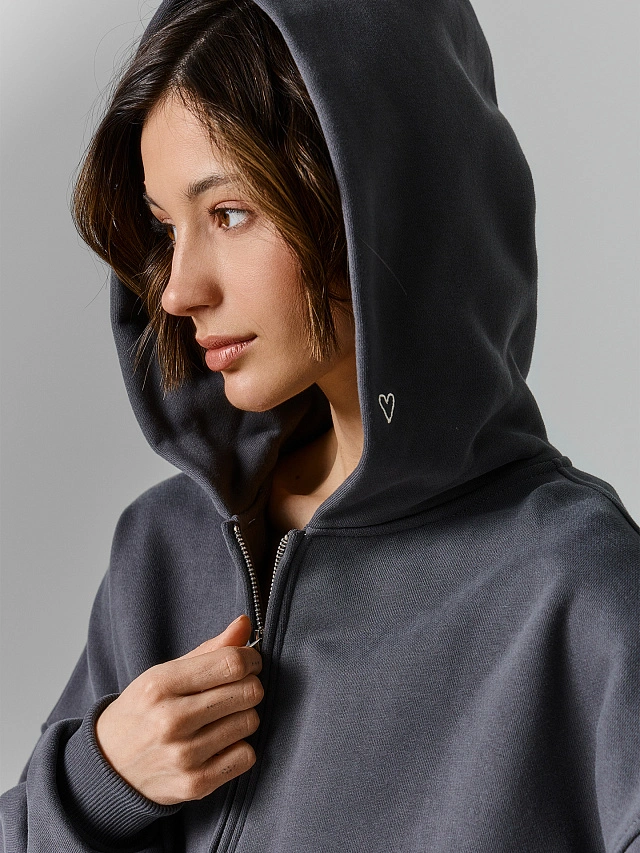 Толстовка женская серая на молнии - 5