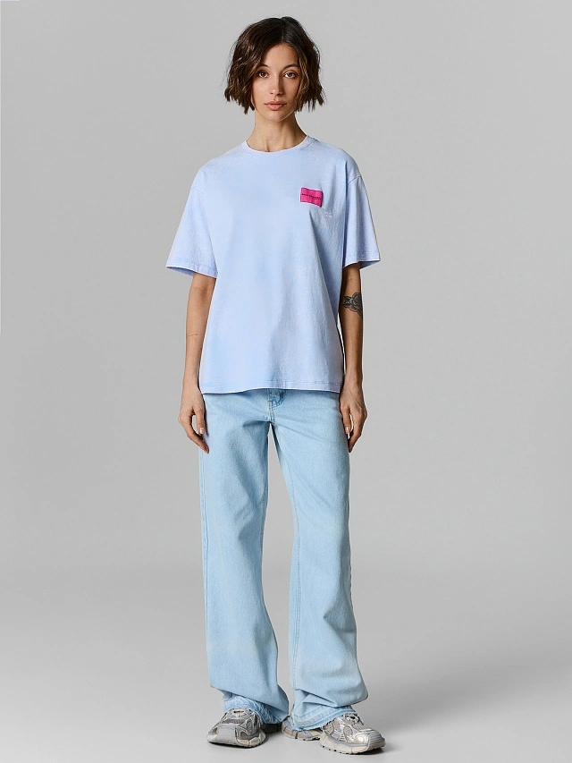 Футболка оверсайз женская голубая с обработкой эйсид - 2