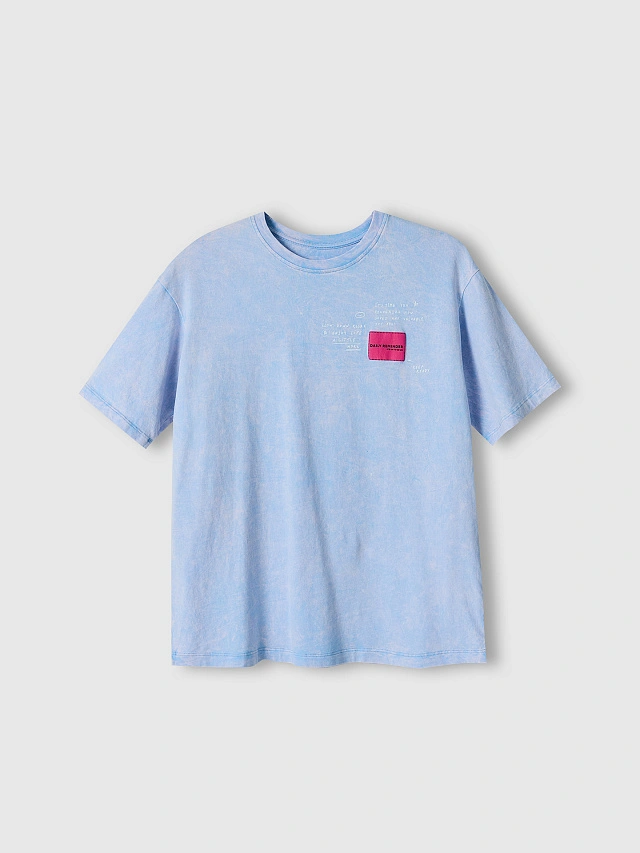 Футболка оверсайз женская голубая с обработкой эйсид - 4