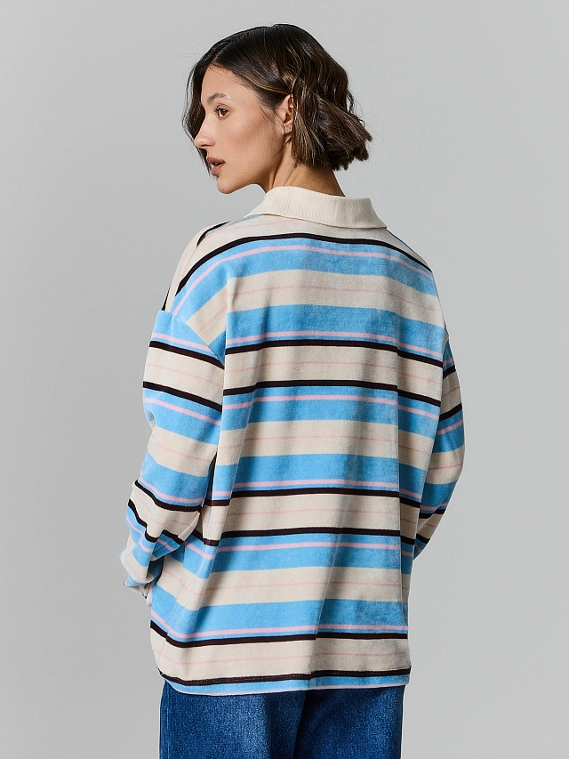 Поло женское в разноцветную полоску велюровое - 3