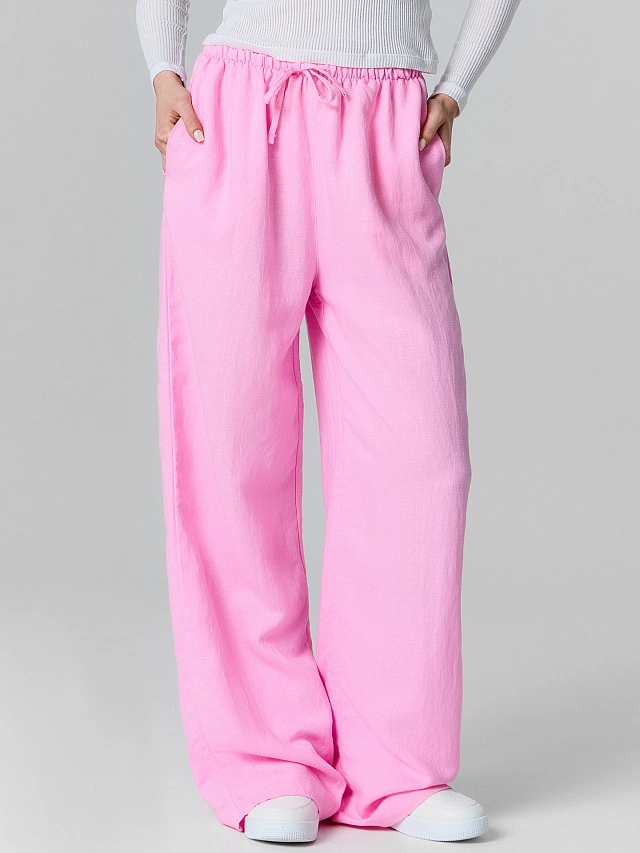 Брюки женские льняные розовые - 2