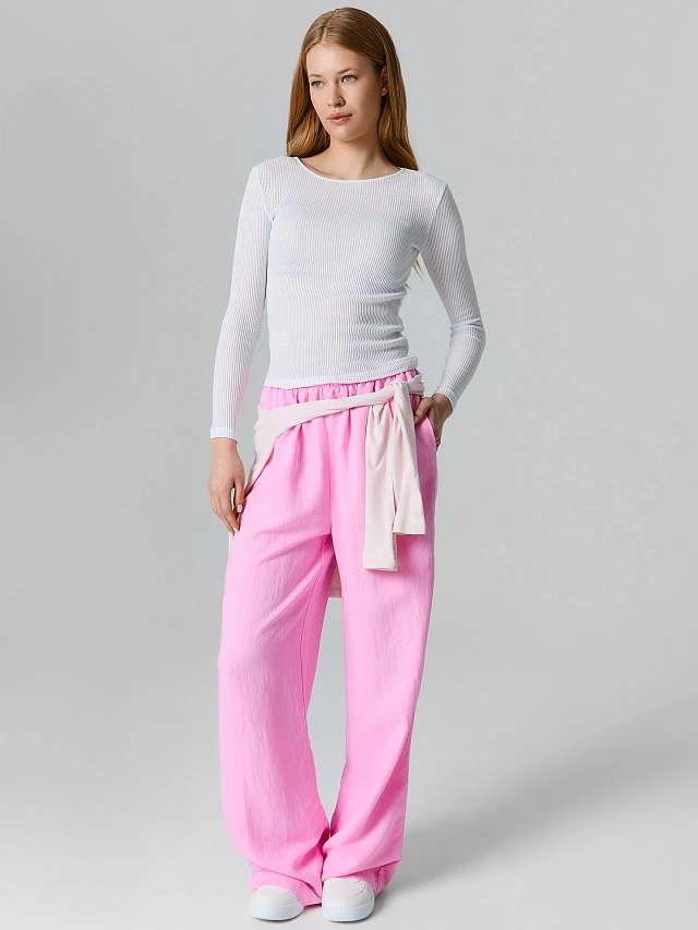 Брюки женские льняные розовые - 4