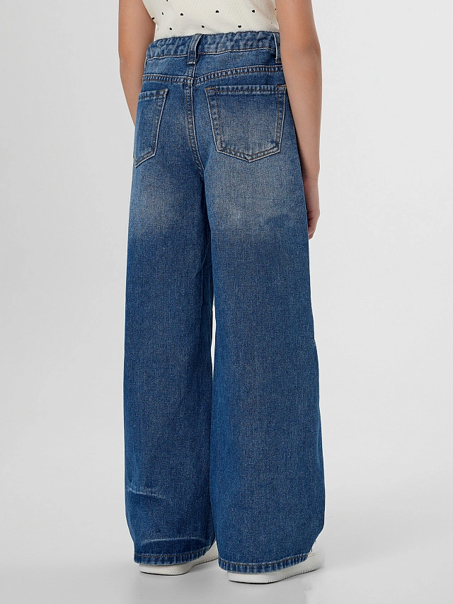 Джинсы для девочек синие wide leg - 3