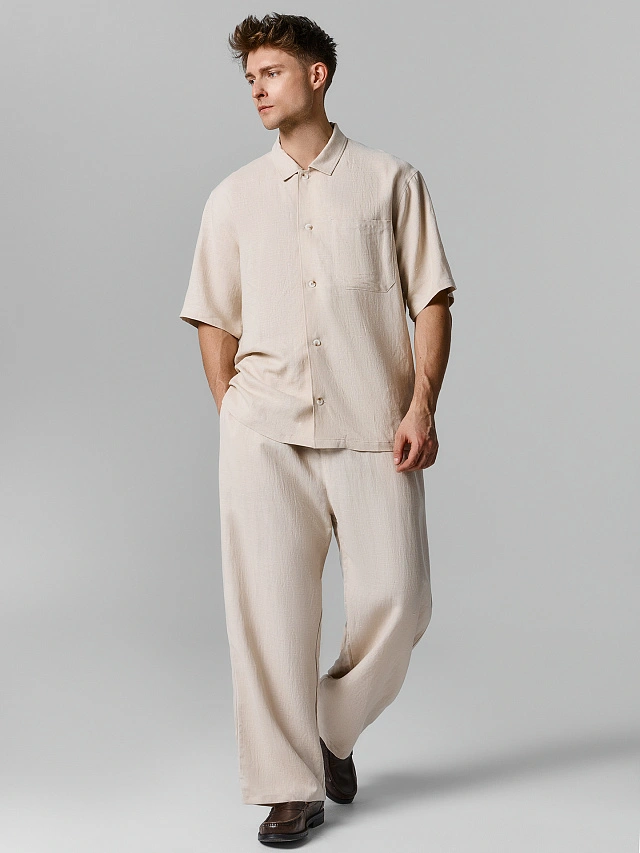 Рубашка мужская льняная бежевая - 2