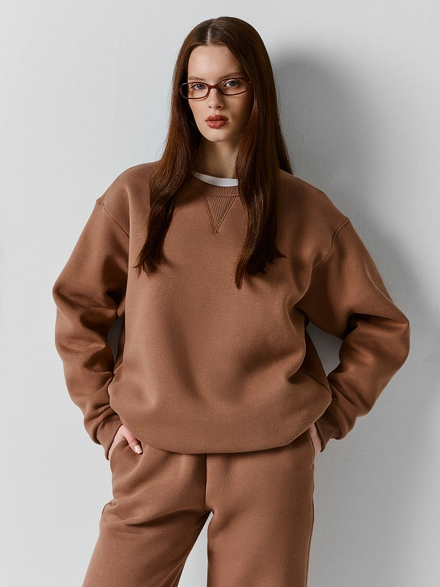 Теплый комплект женский коричневый с начесом - 3