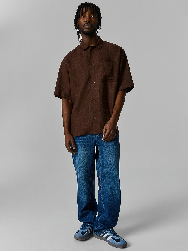Рубашка мужская льняная коричневая - 2