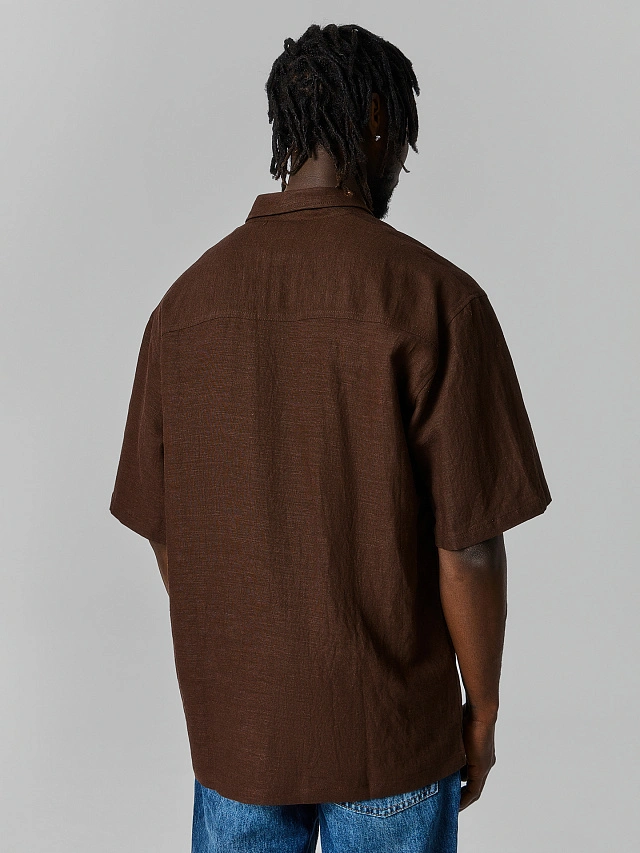 Рубашка мужская льняная коричневая - 3