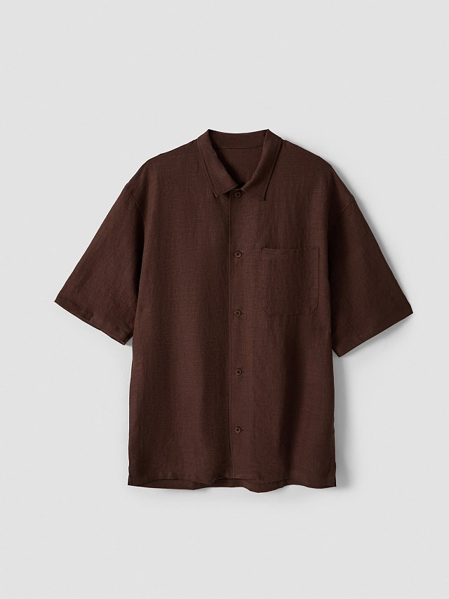 Рубашка мужская льняная коричневая - 4