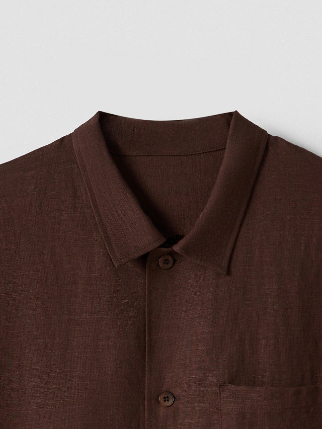 Рубашка мужская льняная коричневая - 5