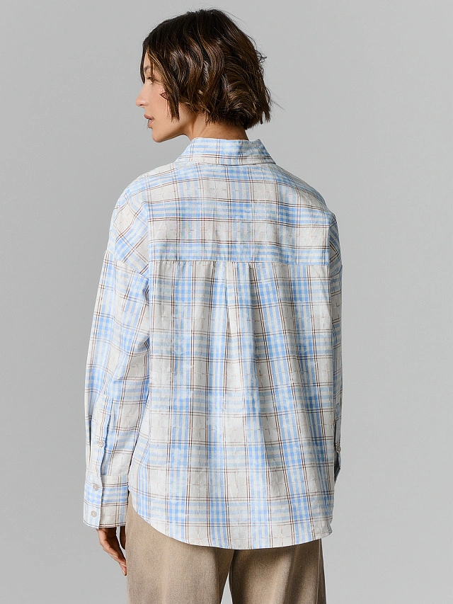 Рубашка женская бежевая в клетку - 3