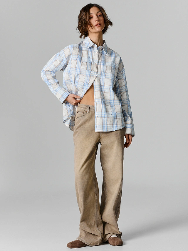 Рубашка женская бежевая в клетку - 5