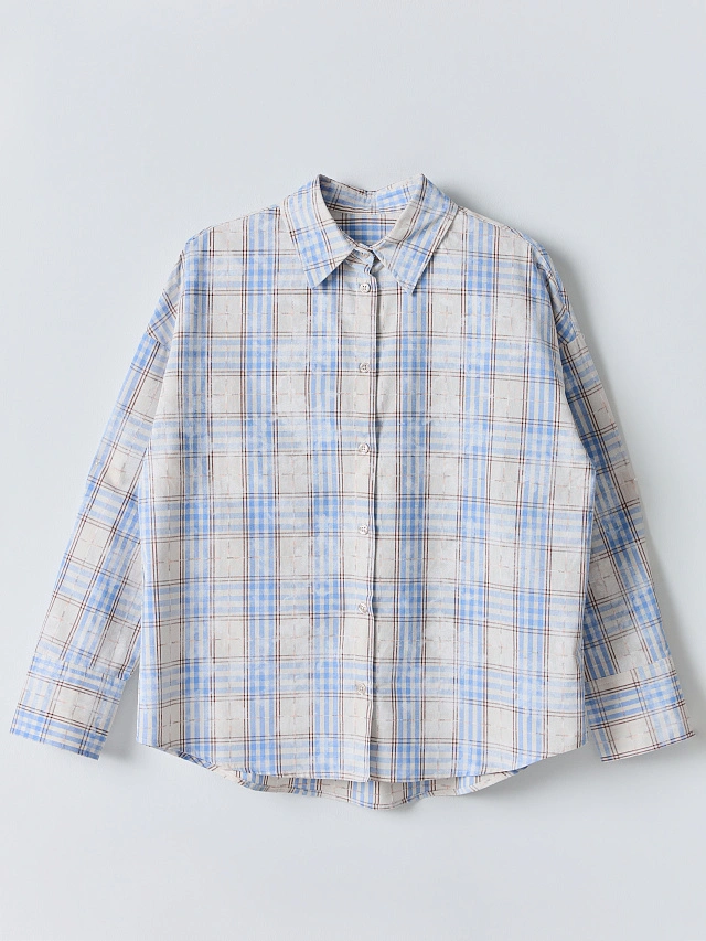 Рубашка женская бежевая в клетку - 6