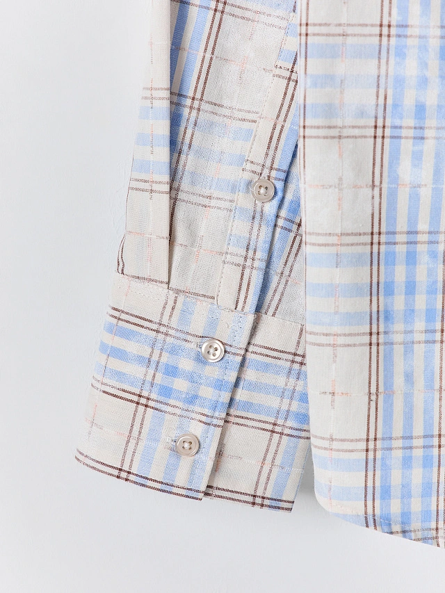 Рубашка женская бежевая в клетку - 9