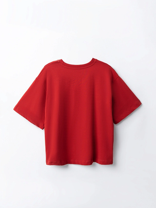 Футболка женская красная оверсайз - 7