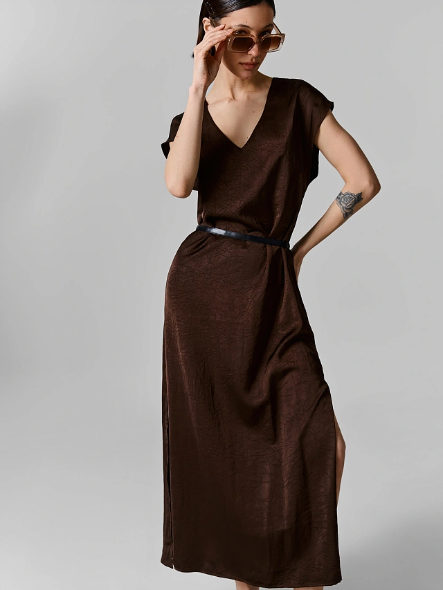 Платье макси женское коричневое - 4