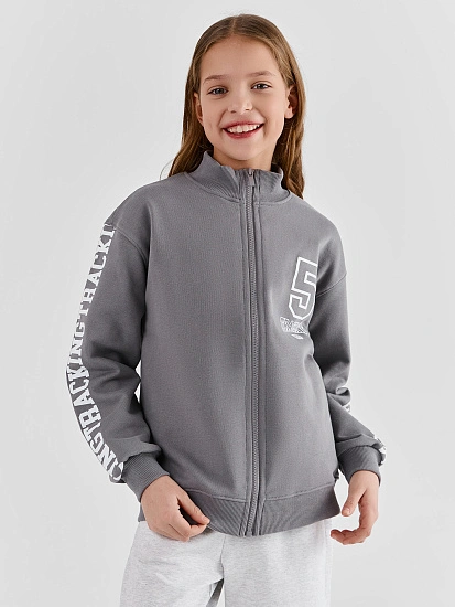 картинка Толстовка для девочек серая на молнии от известного бренда одежды для девочек Mark Formelle