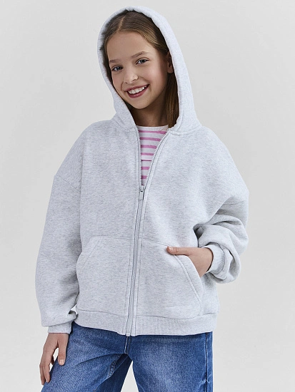 картинка Теплая толстовка для девочек серая с начесом от известного бренда одежды для девочек Mark Formelle